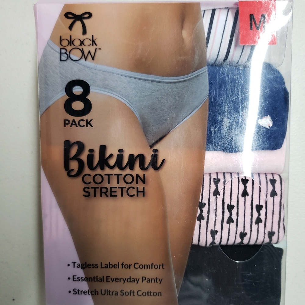 Black Bow 8 Pack Cotton Bikini